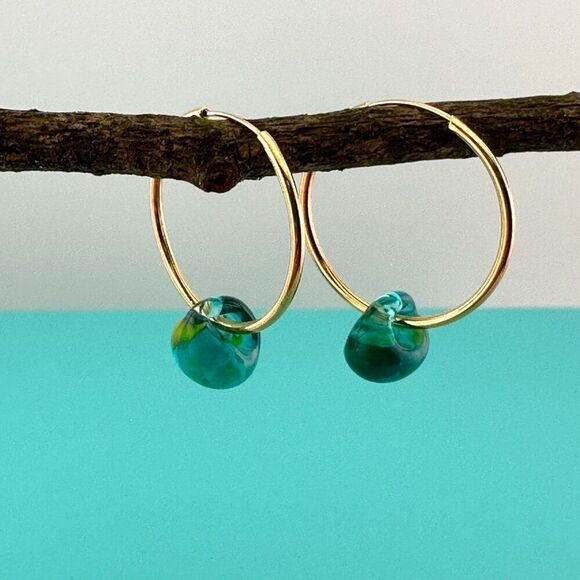 Waterlily Teardrop Endless Hoop Earrings Gold Plated - Picture 10 of 10